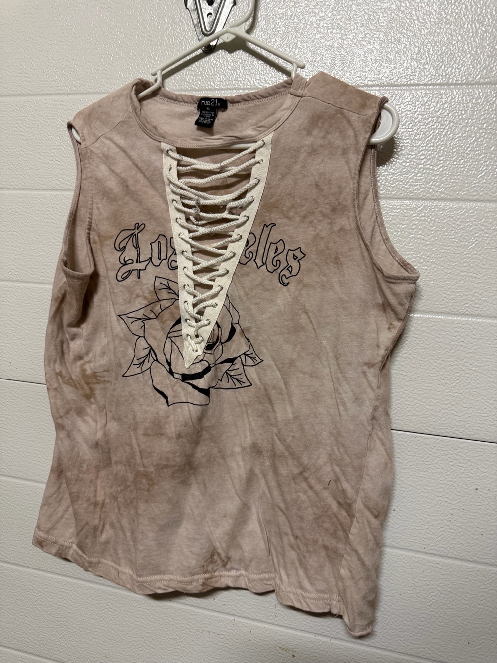 Rue21 Blush Lace-Up Graphic Tank Top
